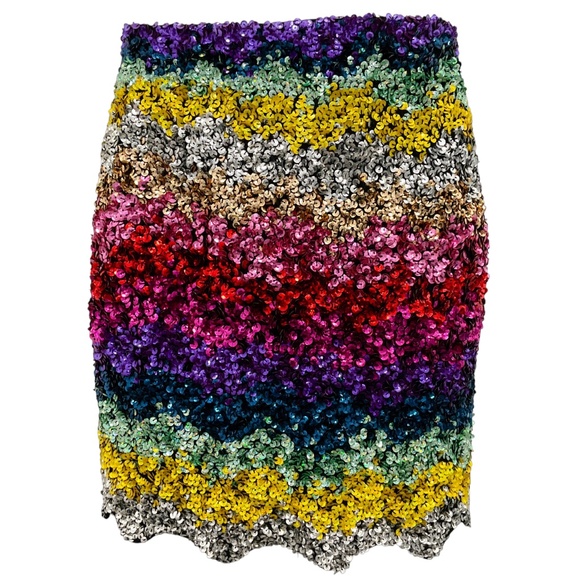 ASHISH RAINBOW MULTI HAND EMBROIDERED SEQUINED MINI SKIRT - Picture 1 of 6